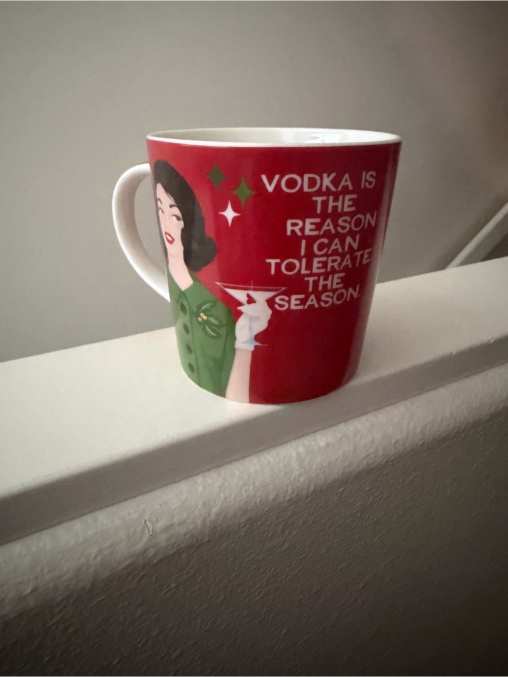 Retro Holiday Lady Ceramic Mug - Red & Green - Picture 2 of 6
